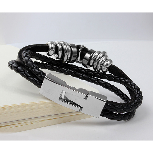 Men's/Unisex Braided Genuine Leather Skull Bracelet 