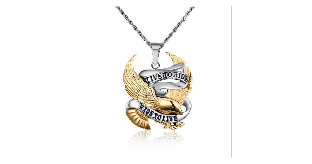 Stainless Steel LIVE TO RIDE Eagle Necklace Pendant