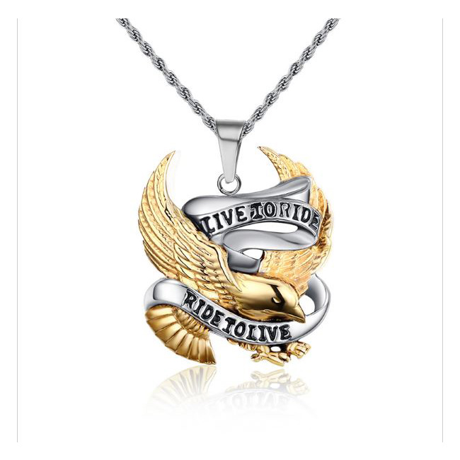 Stainless Steel LIVE TO RIDE Eagle Necklace Pendant