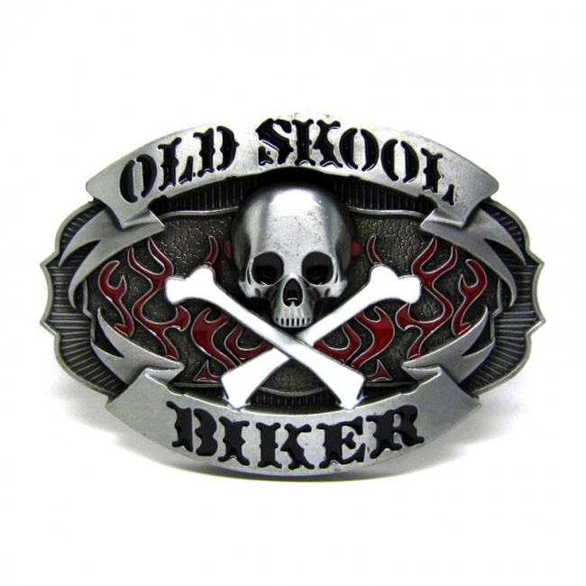 Old Skool Biker Skull Belt Buckle 