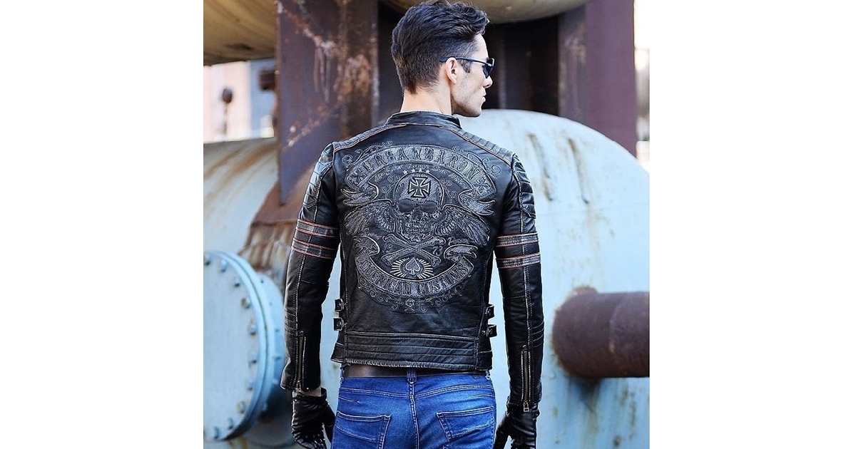 American Customs / Urban Baron Men Skull Leather Jacket