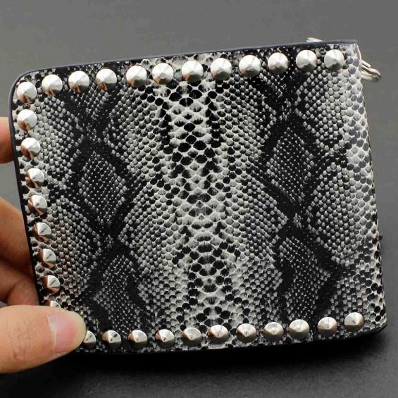 Leather Skull Cross Chain Biker Wallet with Metal Chain