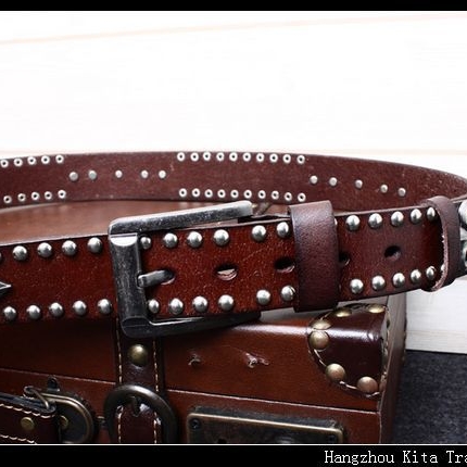 Handcrafted Rivet Biker Belt - 100% Genuine Cowhide Leather 