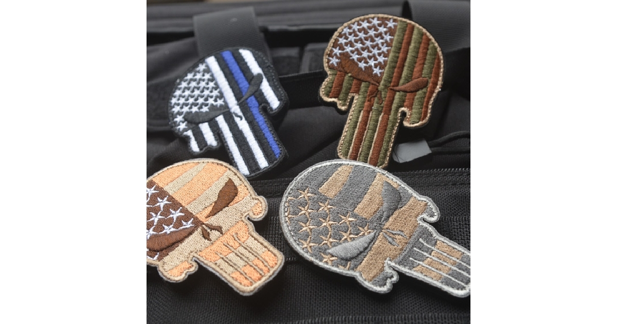 Embroidered 3D Tactical Punisher Skull - USA Flag Patch 
