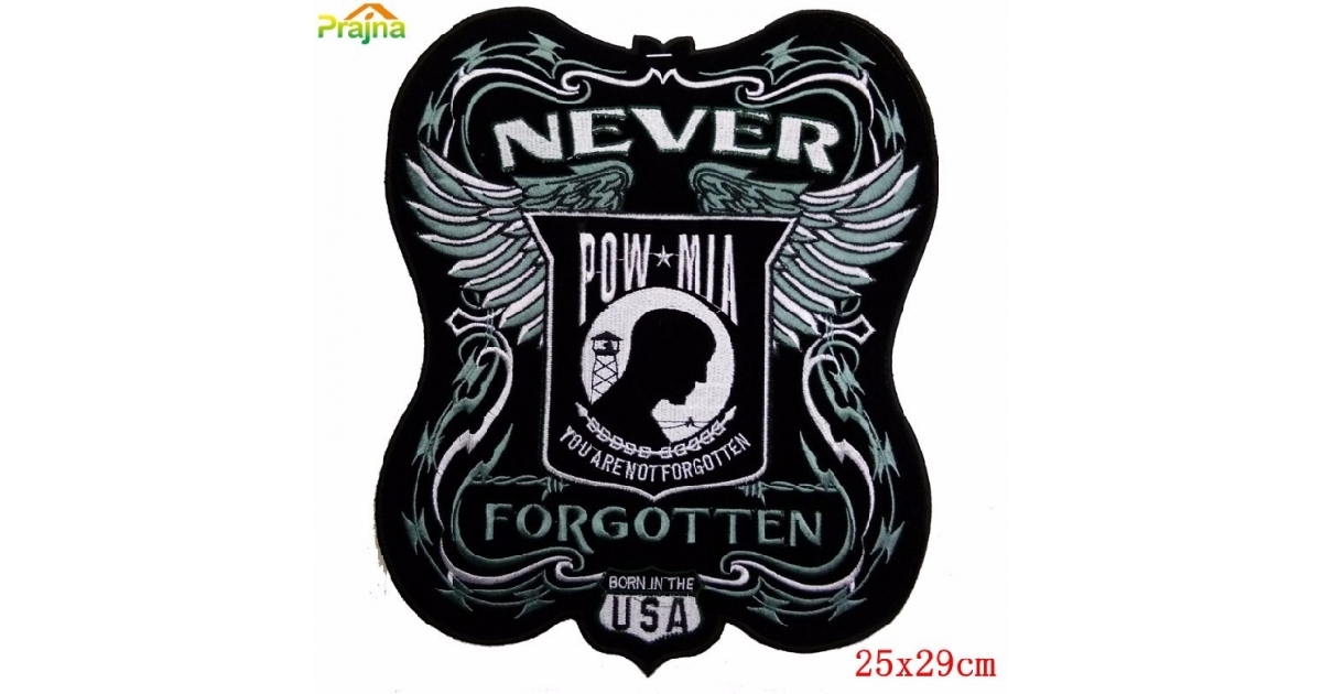 NEVER FORGOTTEN POW/MIA  X-Large Embroidered Motorcycle Patch