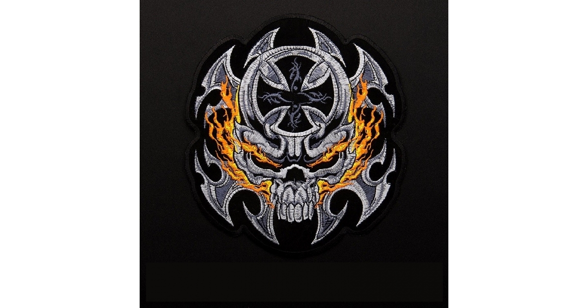 BLAZING SKULL Large Embroidered Motorcycle Patch