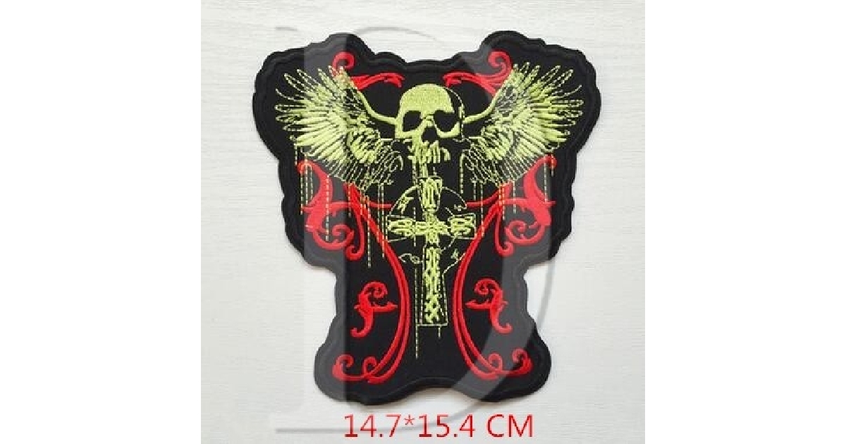 WINGED SKULL AND CROSS - Embroidered Motorcycle Patch
