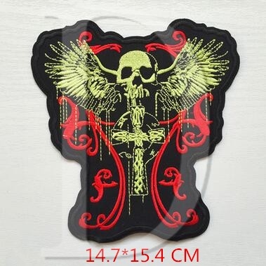 WINGED SKULL AND CROSS - Embroidered Motorcycle Patch