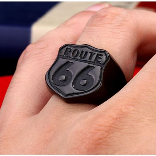 Stainless Steel Route 66 Biker Ring