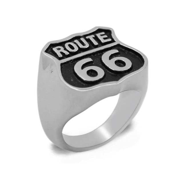 Stainless Steel Route 66 Biker Ring