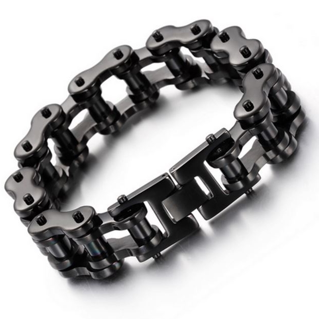 Dark Black Stainless Steel Titanium Bike Chain Bracelet 