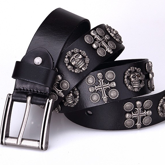 Smiling Skull & Cross Genuine Leather Belt