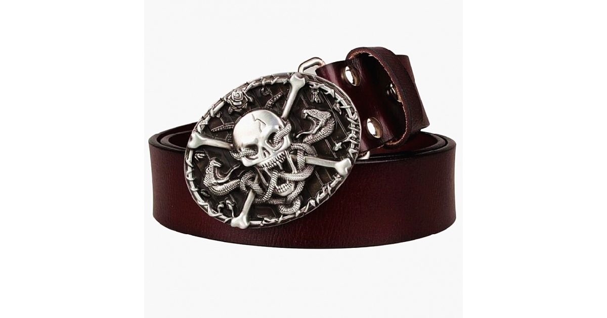 Laughing Viper Skull & Crossbones Belt & Buckle Combo