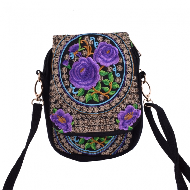 Ladies Embroidered Mini Canvas Shoulder Bags
