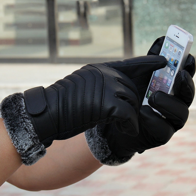 Velvet Lined Touch Screen Full Finger Gloves 