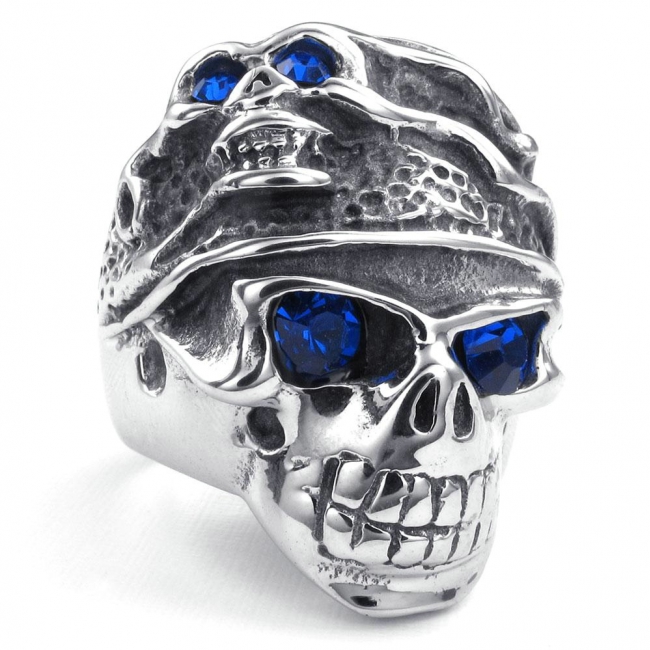 Double Skull with Blue Zircon Eyes