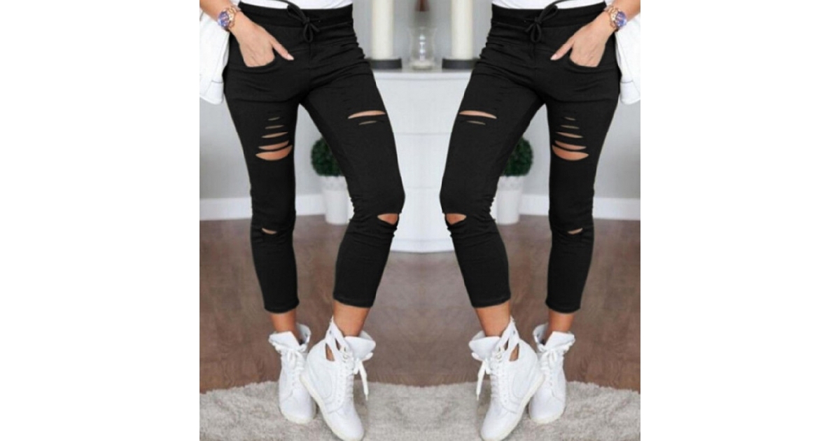 Ladies Ripped Skinny Denim Jeans