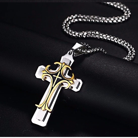 Meaeguet Vintage Stainless Steel Layered Cross Pendant Necklace 