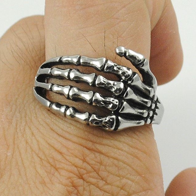 Stainless Steel Skeleton Hand Biker Ring 