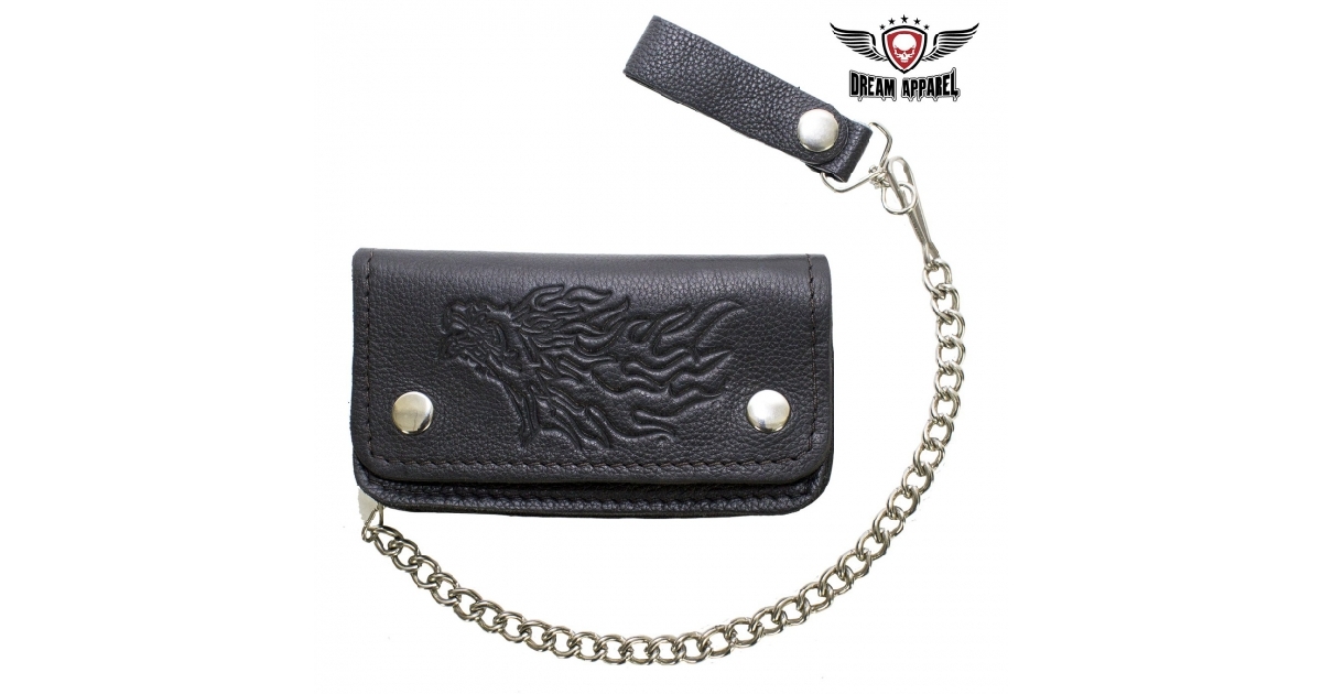 Black Leather Embossed Flaming Eagle Multi-Pocket Wallet