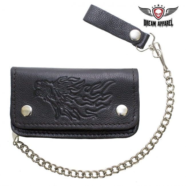 Black Leather Embossed Flaming Eagle Multi-Pocket Wallet