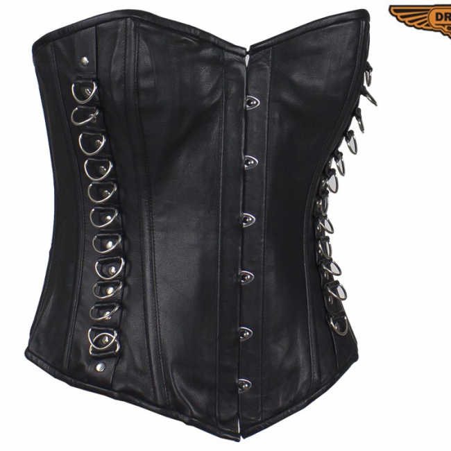 Women's Black Leather Corset with Pin Front Closure