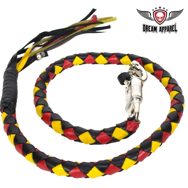 42 Inch Long Hand-Braided Get back Whip - Black/Yellow/Red