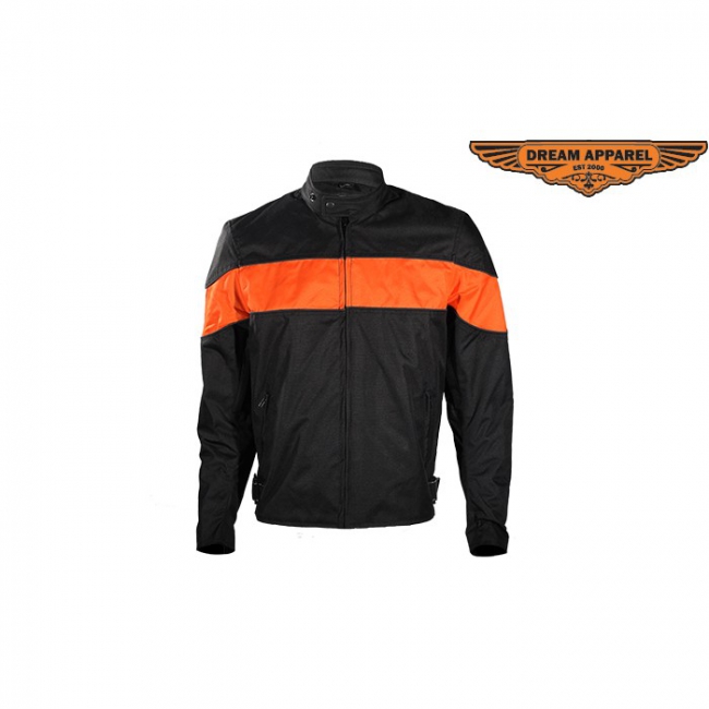 Men's Textile Motorcycle Jacket With Wide Orange Stripe
