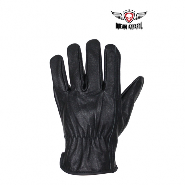 Snug Fit Deer Skin Leather Gloves W/ Creased Wrists - Black