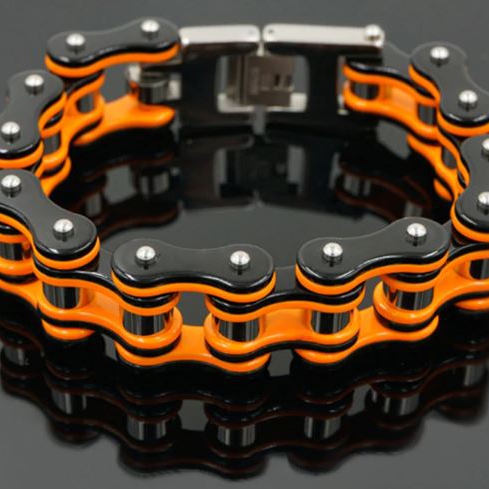 Harley Black & Orange Stainless Steel Biker Chain Bracelet