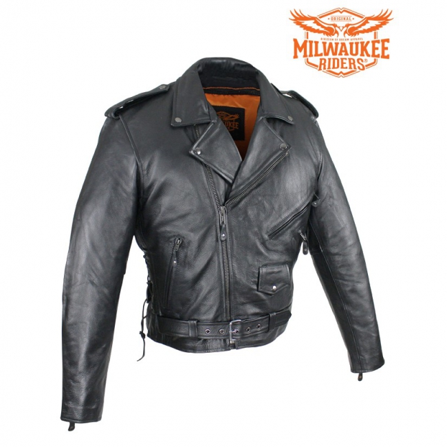 Men's Classic Police Style Motorcycle Jacket With Side Laces By Milwaukee Riders®