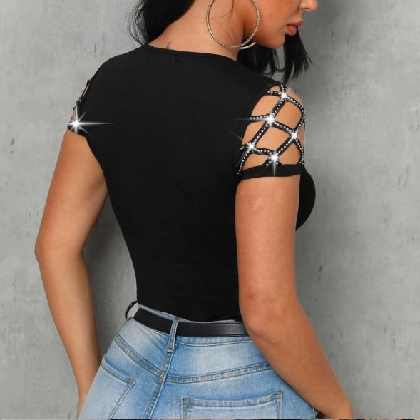 Ladies Summer Hallow Out Rhinestone Top