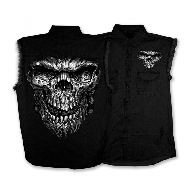 Shredder Skull Black Sleeveless Denim Shirt
