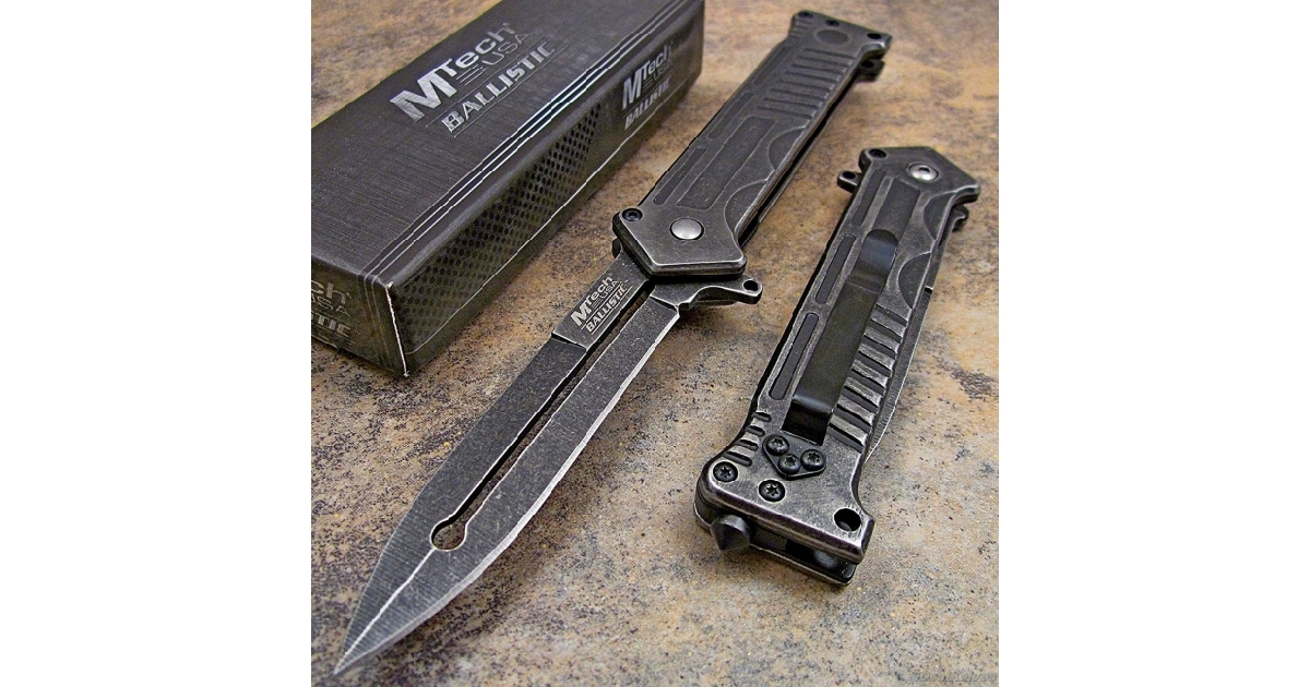 MTECH Spring Assisted Tactical Stonewashed Dagger Knife