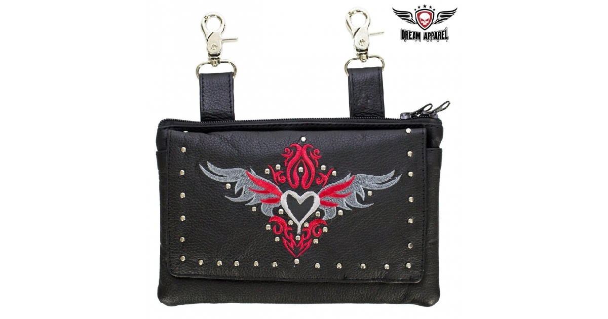 All Naked Cowhide Leather Belt Bags with Heart and Studs