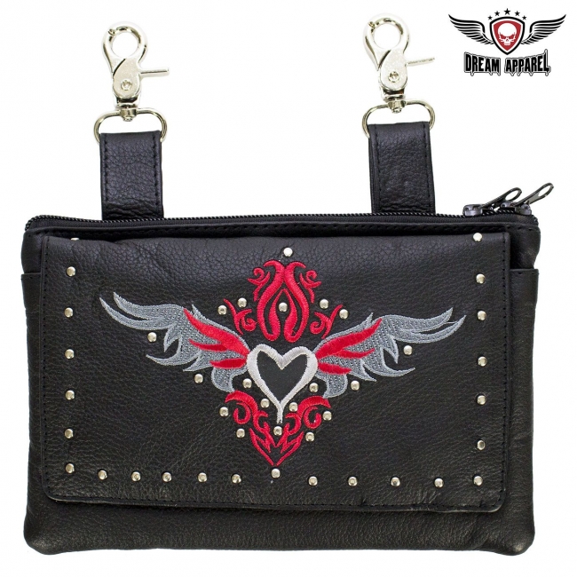All Naked Cowhide Leather Belt Bags with Heart and Studs