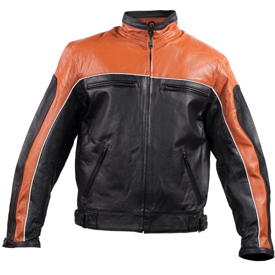 Men's Black & Orange Racer Jacket With Reflective Piping