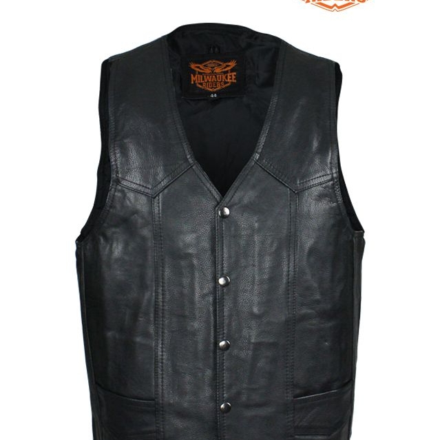 Men's Concealed Carry Plain Black Naked Cowhide Leather Vest By Milwaukee Riders®