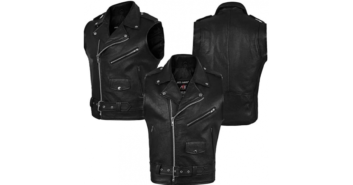 Men's Leather Biker Vest With shoulder Epaulets 