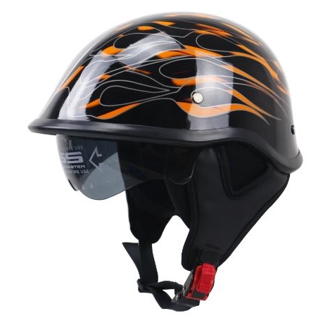 DOT Orange Flame Half Shell Gloss Motorcycle Helmet 