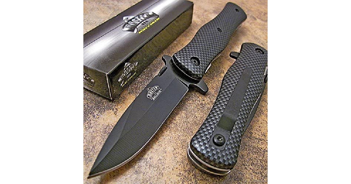 Carbon Fiber Drop Point Spring Assist Tactical Knife