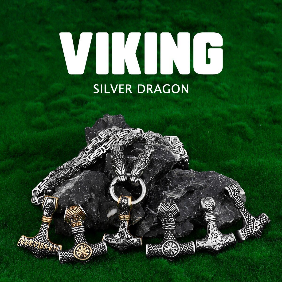 Men's Thor's Hammer Nordic Viking Dragon Collection