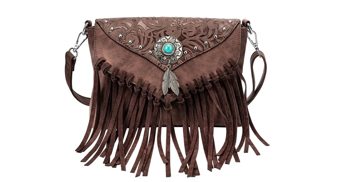 Western Fringe Shoulder Bag Purse with Turquoise Concho