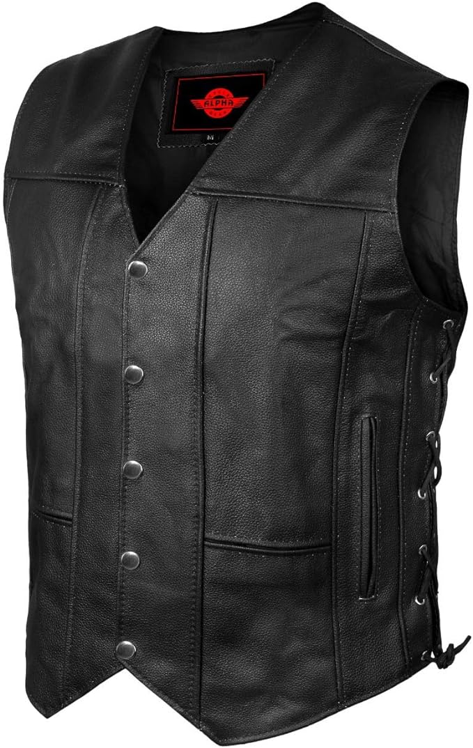 TALL and BIG - Leather Motorcycle Vest for BIG Men with Concealed Carry Gun Pocket