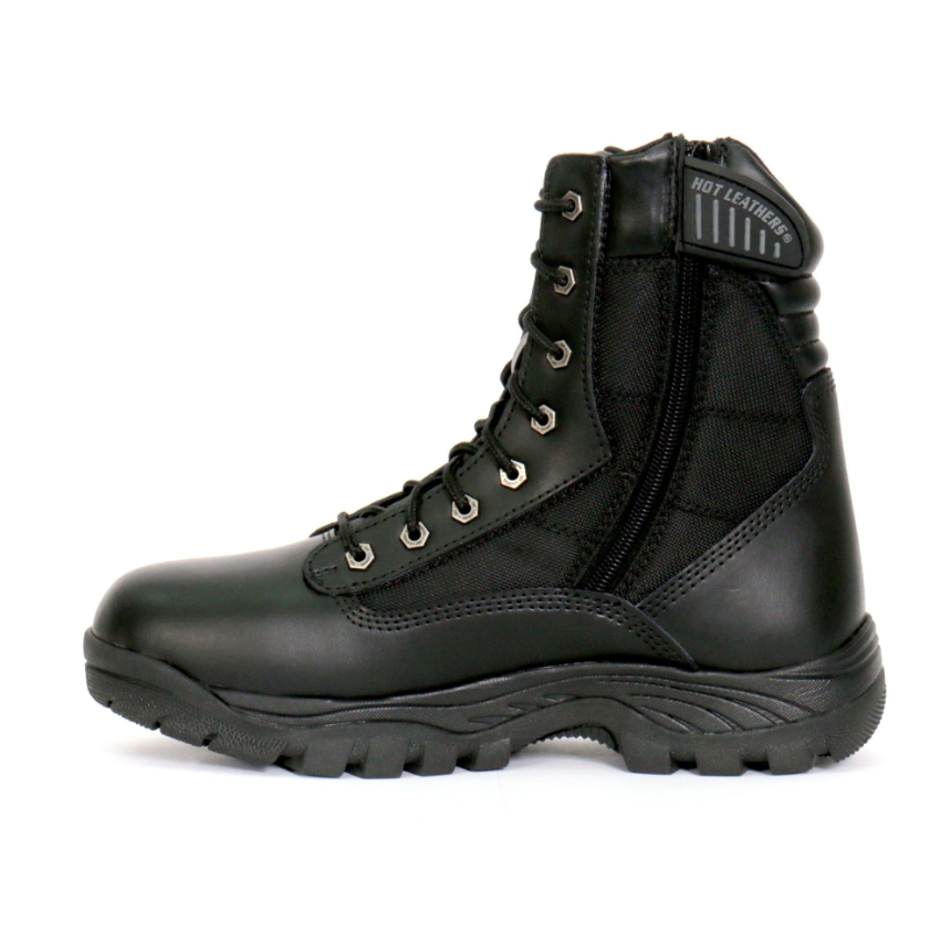 Hot Leathers Men's Black Leather Swat Style Lace Up Boots With Zippers 