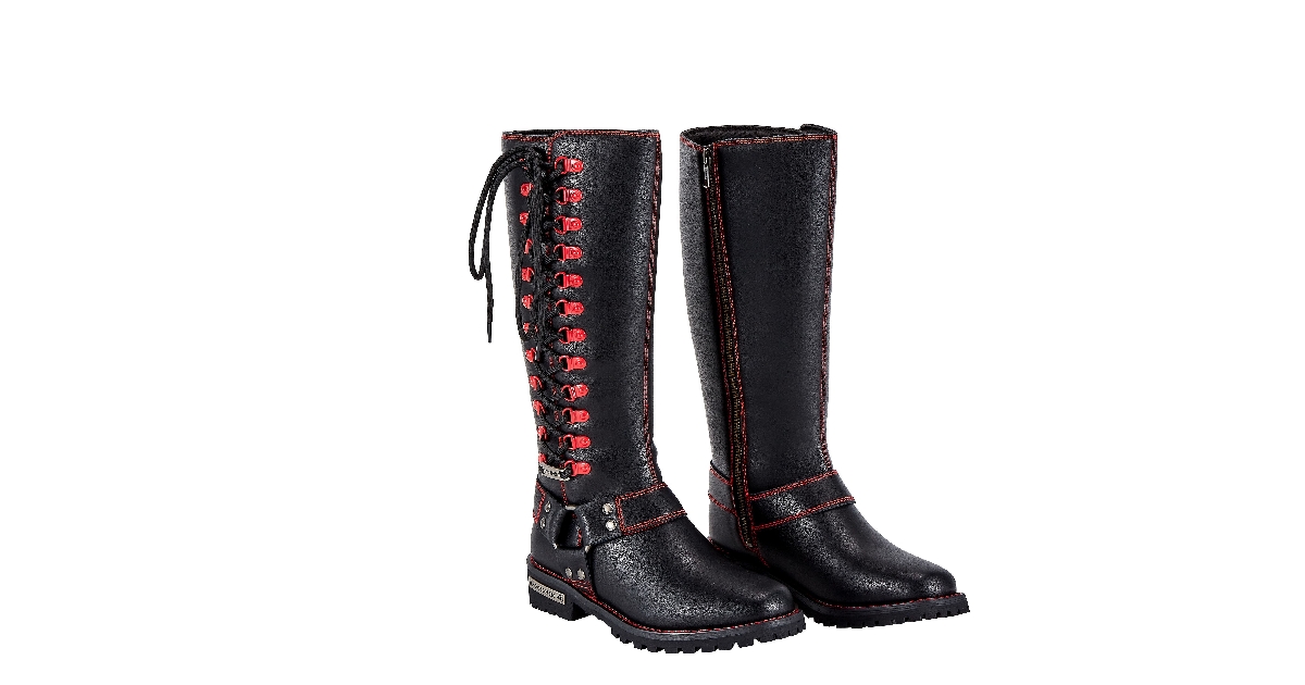 Dream Apparel® Women Biker Long Boots with Red Laces