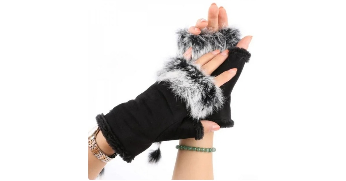 Women's Rabbit Fur Half Finger Hand Warmers