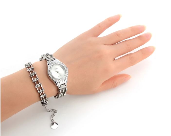 Women's Micro Mini Biker Chain Quartz Watch with optional matching Bracelet