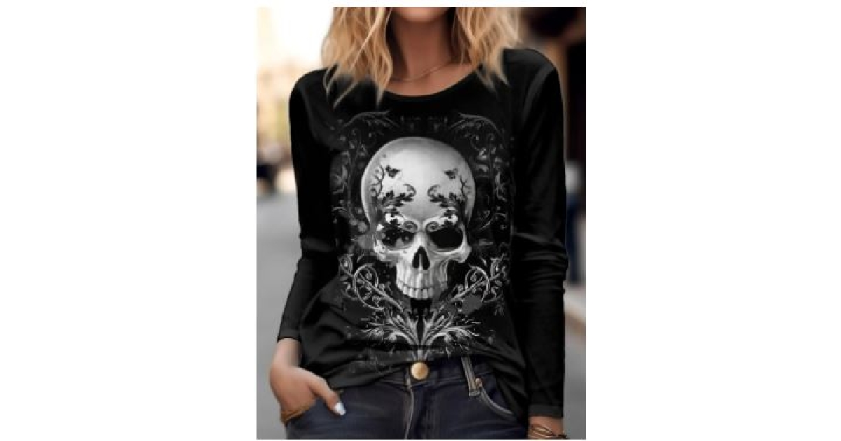 Women's Spring/Summer Skull Design Long Sleeve Top