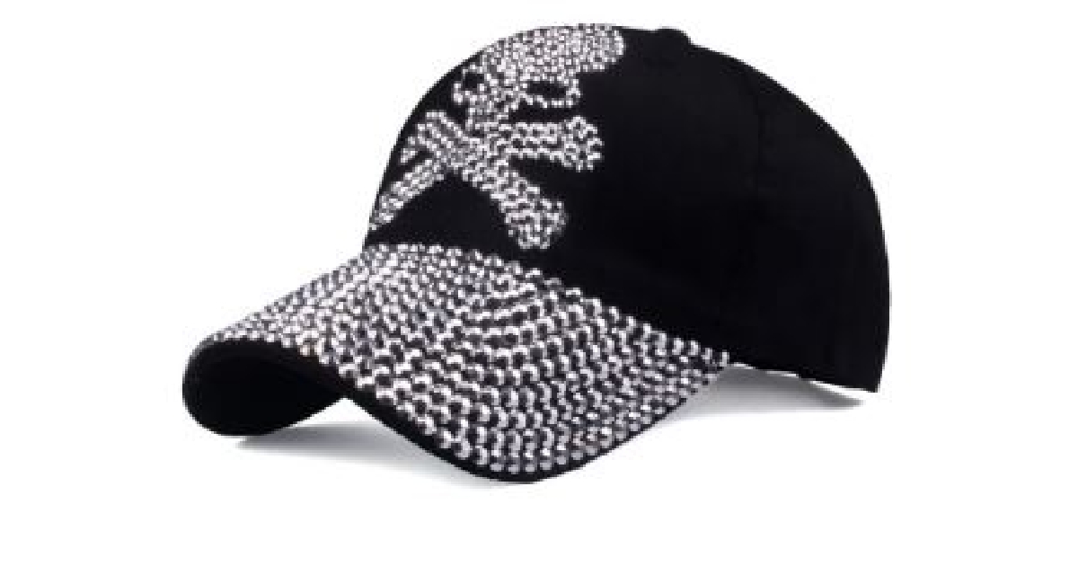 Ladies Bling Rhinestone Skull Crossbones Cap